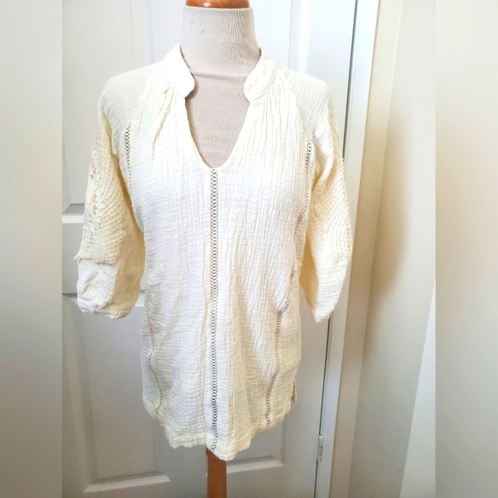 Soft Surroundings Woven Cotton Cottagecore Women's Cream Top Size XS